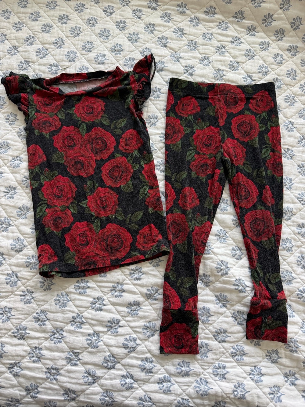 Bums and Roses bamboo Girls Black & Red Rose Print Pajama Set